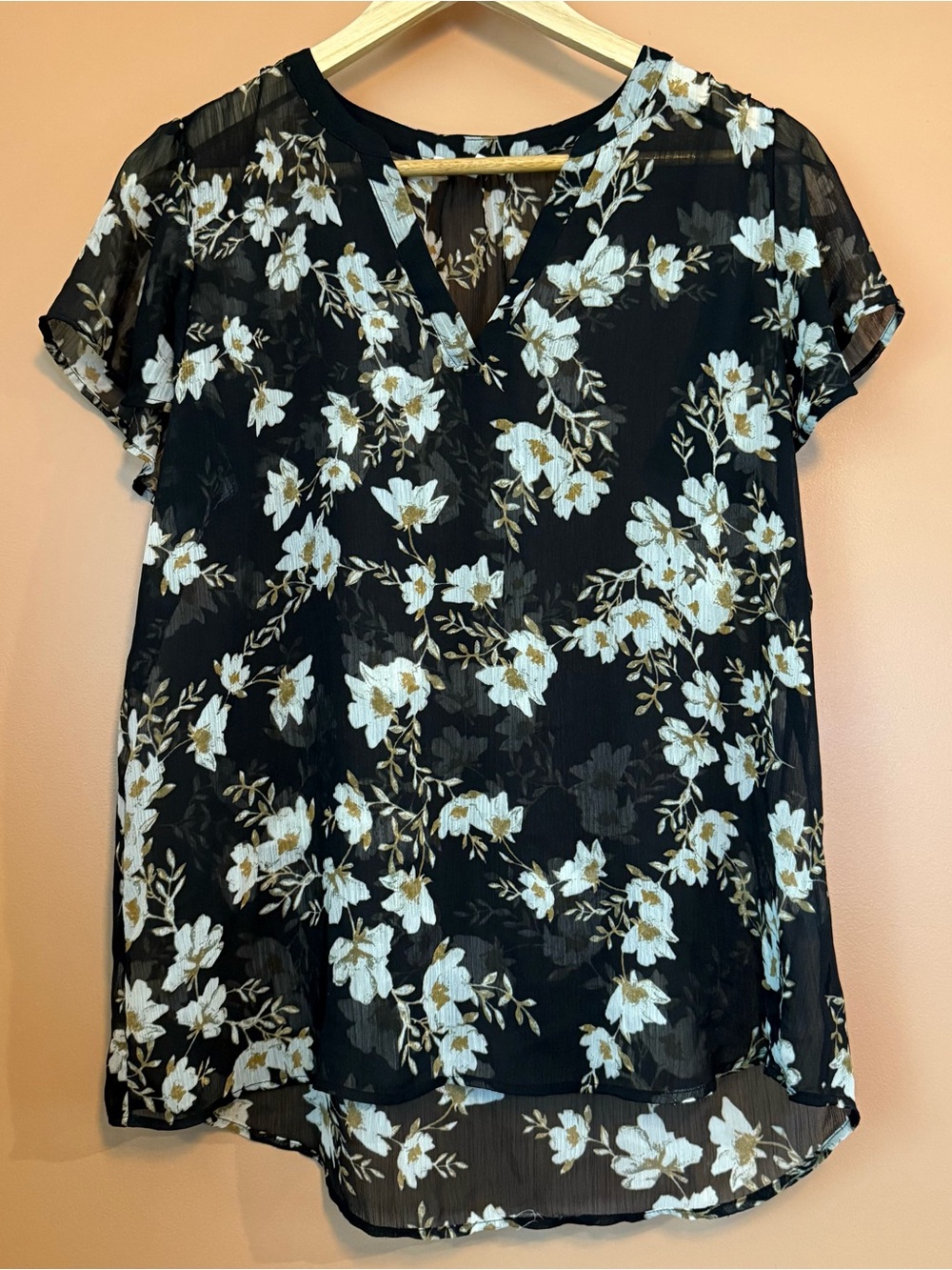 Maurices Women’s Medium Black Floral Chiffon Blouse Boho Workwear